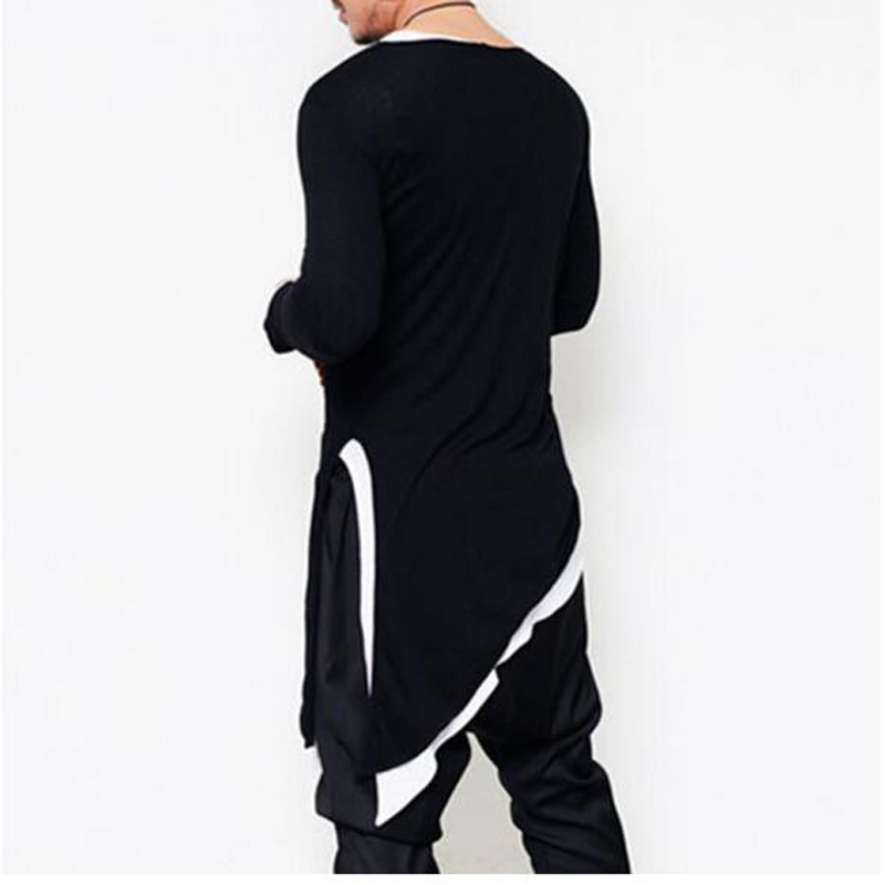 New Fashion Asymmetrical Men Long T shirt Side split long Sleeve T-Shirt Hip Hip Tops Tee vintage streetwear gothic tops 201004