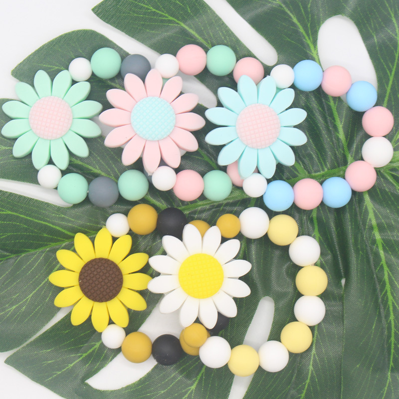 Newborn Baby Silicone Beads Teething Toys Baby Teether Ring Chain Infant Flower Rattle Rattle Chew Toy Kids Tooth Training Acces