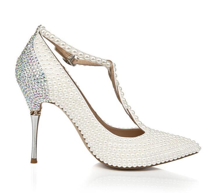 Wedding Shoe Pearls Ankle Straps Genuine Leather Diamonds Rhinestone T-shaped Adjustable Buckle Straps Bridal Wedding Pumps, As pic
Wedding Shoe Pearls Ankle Straps Genuine Leather Diamonds Rhinestone T-shaped Adjustable Buckle Straps Bridal Wedding Pumps, As pic