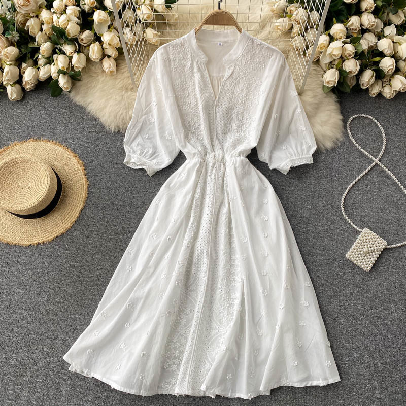 2021 New Female singiny thin cotton solid neck puff elastic waistband the line dressed summer style dress BALA, Apricot
2021 New Female singiny thin cotton solid neck puff elastic waistband the line dressed summer style dress BALA, Apricot