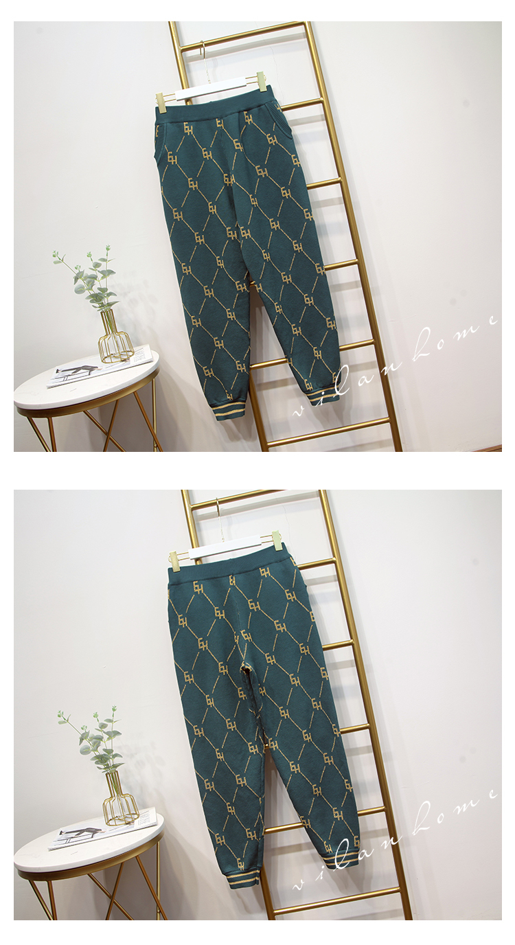 10.10 High quality Autumn Women embroidery flower contrast color knitted cardigan sweaters coat casual pants Two piece set 201008