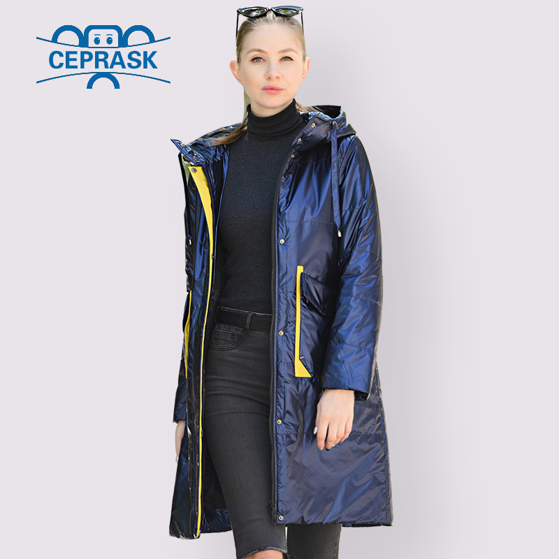 2020 New Spring Autumn Women's Parka Thin Women Coat Long Plus Size High Quality Metallic Fabric Contrast Color Cotton Jackets LJ201127