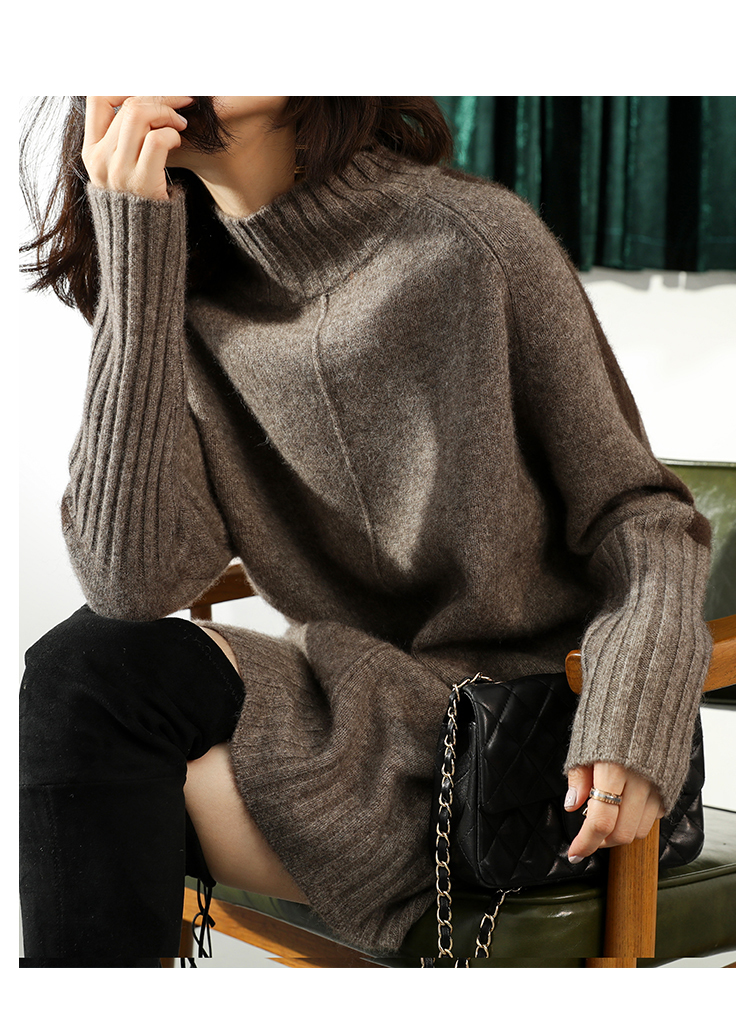 SZDYQH Women Autumn Winter Sweater Knitted Dresses Women Fashion Turtleneck Long Sweater Dress Ladies Warm Split Sweater Dress 201222