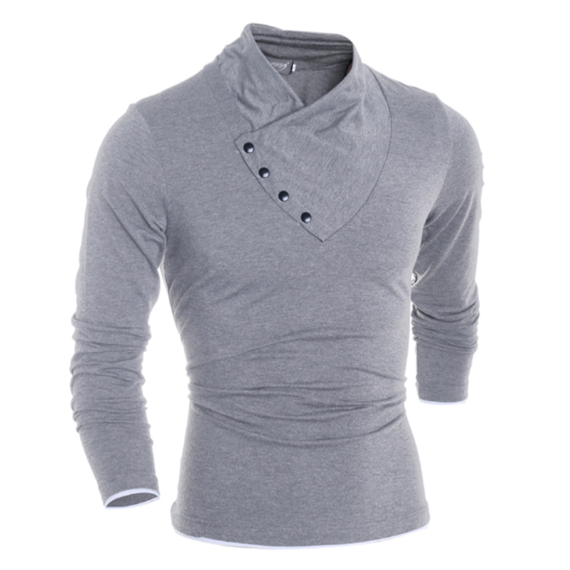 Fashion Slim Fit Men's T shirt Personalized Oblique Buckle Male Clothing Cotton Long Sleeve T-shirt For Free Shipping 201004