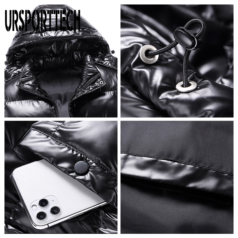 Bright Leather Winter Men's Jacket Casual Parka Outwear Waterproof Thicken Warm Stand Collar Outwear Coat Men Clothing 201128