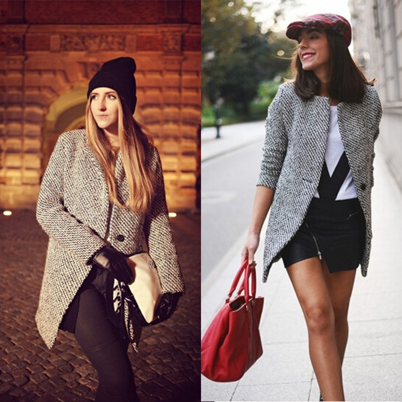 New Spring Autumn Women's Houndstooth Trench Coat Elegant Outerwear Coat for Women Turndown Collar Gray Trench Femme Winter 201211