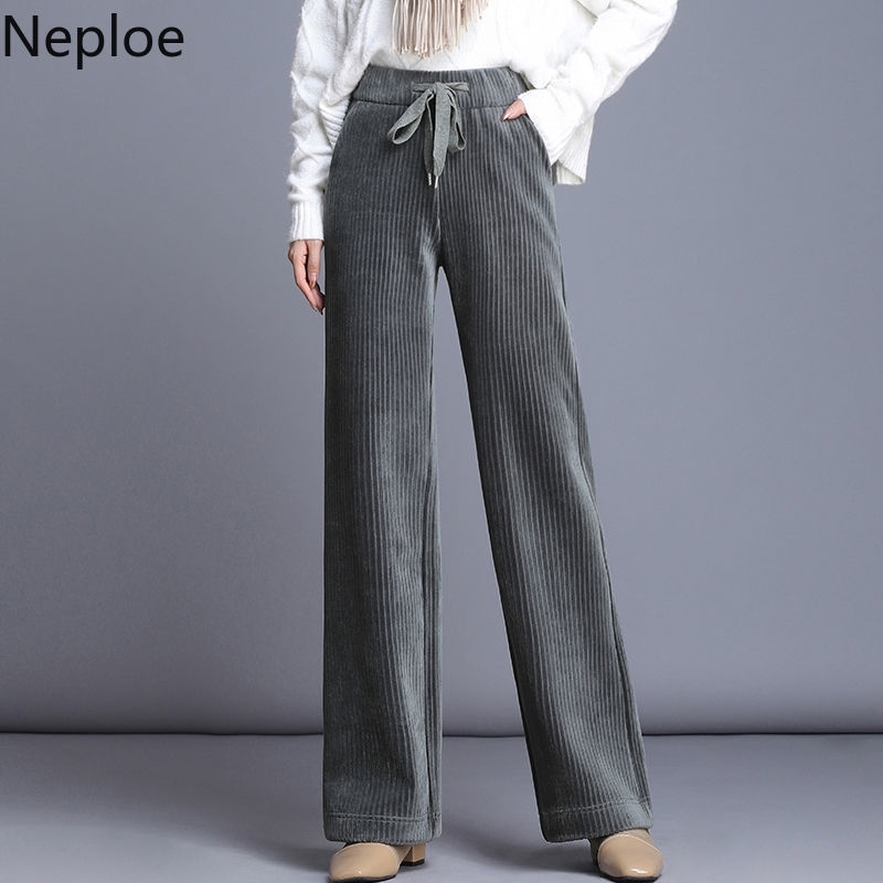 Neploe Corduroy Women Pants Lace Up Stretch High Waist Long Trousers Autumn Winter Causal Solid Wide Leg Pants Femme 4D329 201031, Black
Neploe Corduroy Women Pants Lace Up Stretch High Waist Long Trousers Autumn Winter Causal Solid Wide Leg Pants Femme 4D329 201031, Black