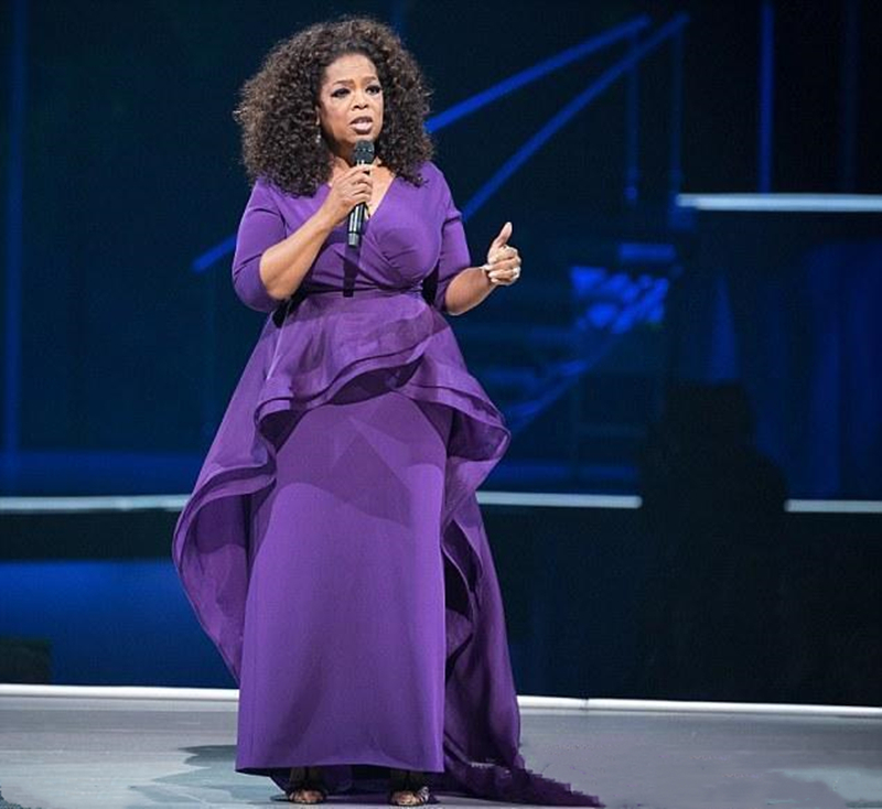 OprahWinfrey Purple Women Evening Dresses Full Length V-Neck Straight formal Party Gowns Mother Plus Size Sheath Celebrity Prom Dress With Court Train