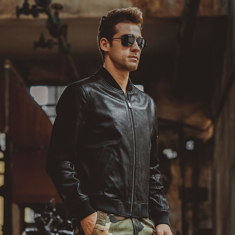 Men's pigskin black real leather jacket bomber jacket Genuine Leather biker jacket winter coat men Jaqueta 201128