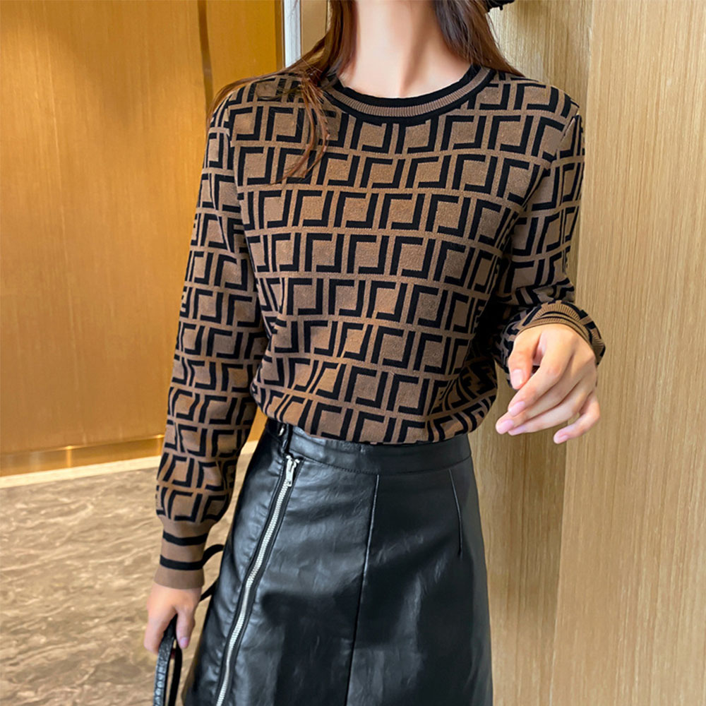 Designer Women's Knit F Letter Long Sleeve Fashion Style Top Slim Fit Crew Neck Vintage Sweater, Brown
Designer Women's Knit F Letter Long Sleeve Fashion Style Top Slim Fit Crew Neck Vintage Sweater, Brown