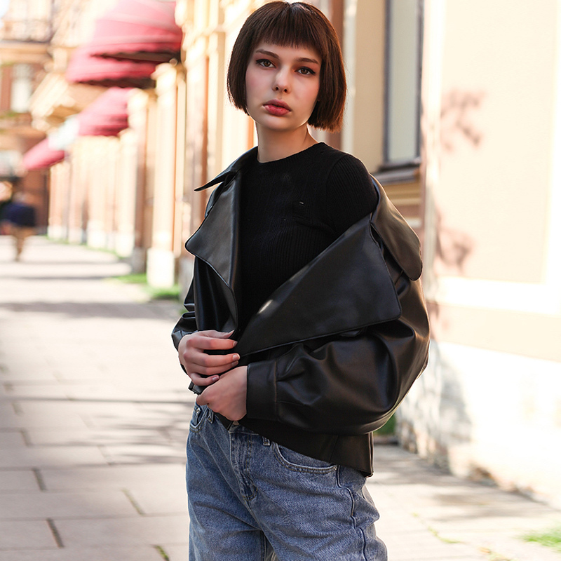 Top Quality Women Faux Leather Jacket Soft Loose Biker Coat Female Short Motorcycle Black White Jacket High Street Leather Coat 201030