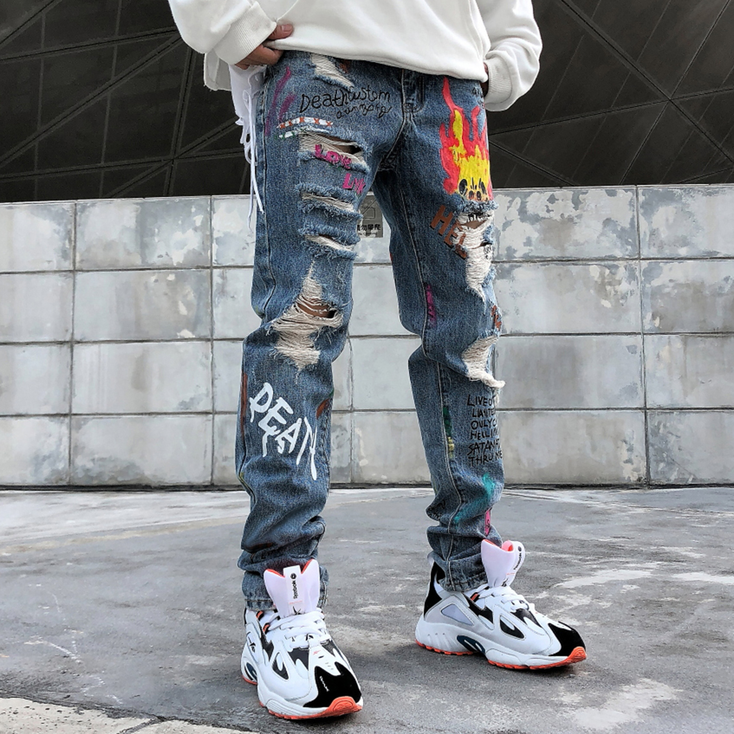 11 BYBB'S DARK Funny Graffiti Hole Jeans Mens Harajuku Hip Hop Trousers Casual Joggers Male Harem Cargo Pants Streetwear 201128