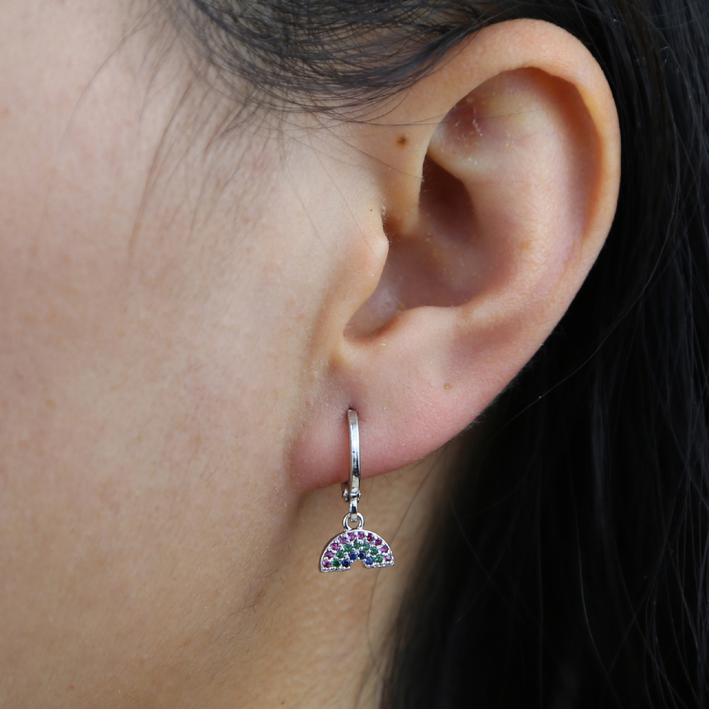 Promotion Fashion Cute Women Girl Jewelry Multi Piercing Colorful CZ Rainbow Charm Dangle Earring wholesale