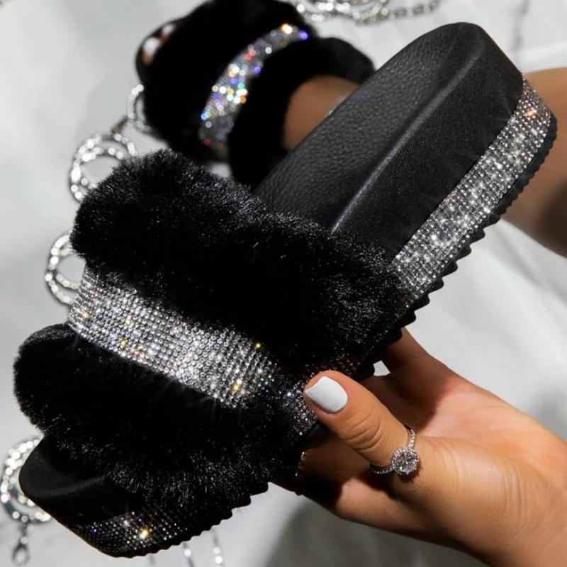 Luxury Designer Women Fur Rhinestone Slippers Platform Wedges Heel Solid Fluffy Furry Slides Outside Sexy Shoes Ladies Whosale, Black
Luxury Designer Women Fur Rhinestone Slippers Platform Wedges Heel Solid Fluffy Furry Slides Outside Sexy Shoes Ladies Whosale, Black