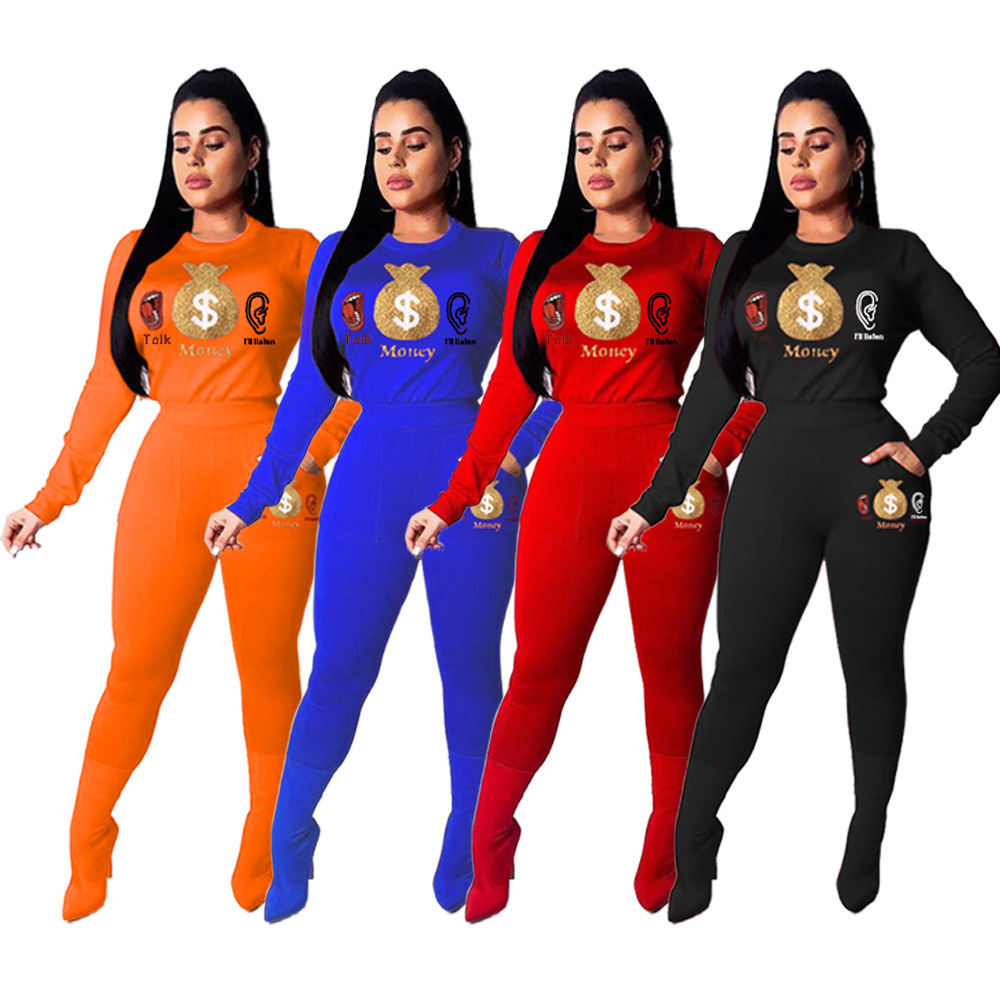 Pants Spot trend 2021 European American bronzing pattern sports and leisure long two-piece suit