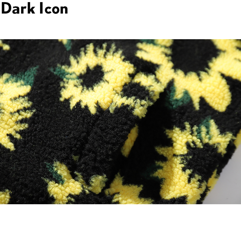 Dark Icon Sunflower Sherpa Jackets Men with Hoodie 2019 Winter Thick Hooded Jacket Men Women Streetwear Men's Coats T200603