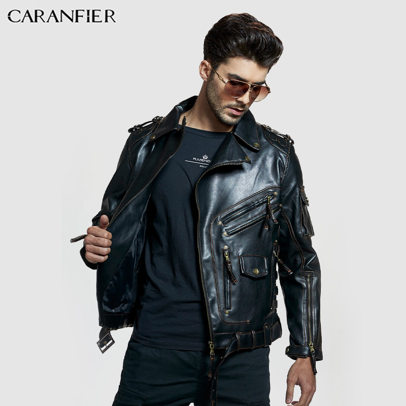 CARANFIER Men Clothing Vintage Mens Jackets Coats Motorcycle Biker Faux Leather Jacket Men Classic High-quality Handmade Jackets 201128