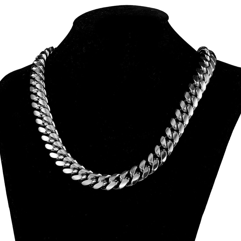 618mm Stainless Steel Cuban Miami Chains Necklaces Big Heavy Silver Color Link Chain for Men HipHop Rock jewelry