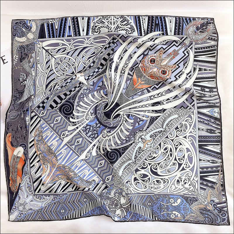 Satin Head Scarf Female Silk Rolled Edge Scarf 90 Woman Neck Foulard Luxe HIGH-END Headwrap"Kawa Ora"