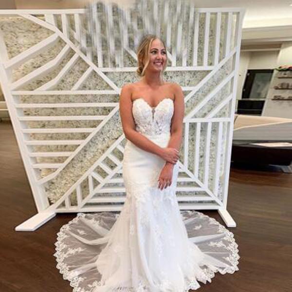 New Romantic Mermaid Dresses Sweetheart Appliques Lace Bridal Gowns Sweep Train Custom Made Wedding Dress L57 0510