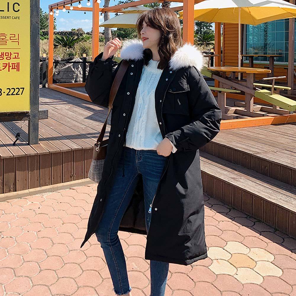 Vielleicht New Loose Winter Jacket Women Big Fur Collar Pockets Fashion Long Hooded Parkas Winter Coat Women's Clothes 201019