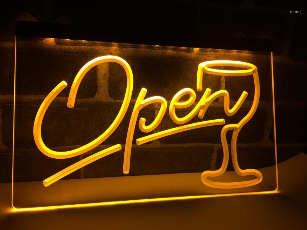 LB536- Script OPEN Glass Cocktails Bar LED Neon Light Sign home decor crafts1