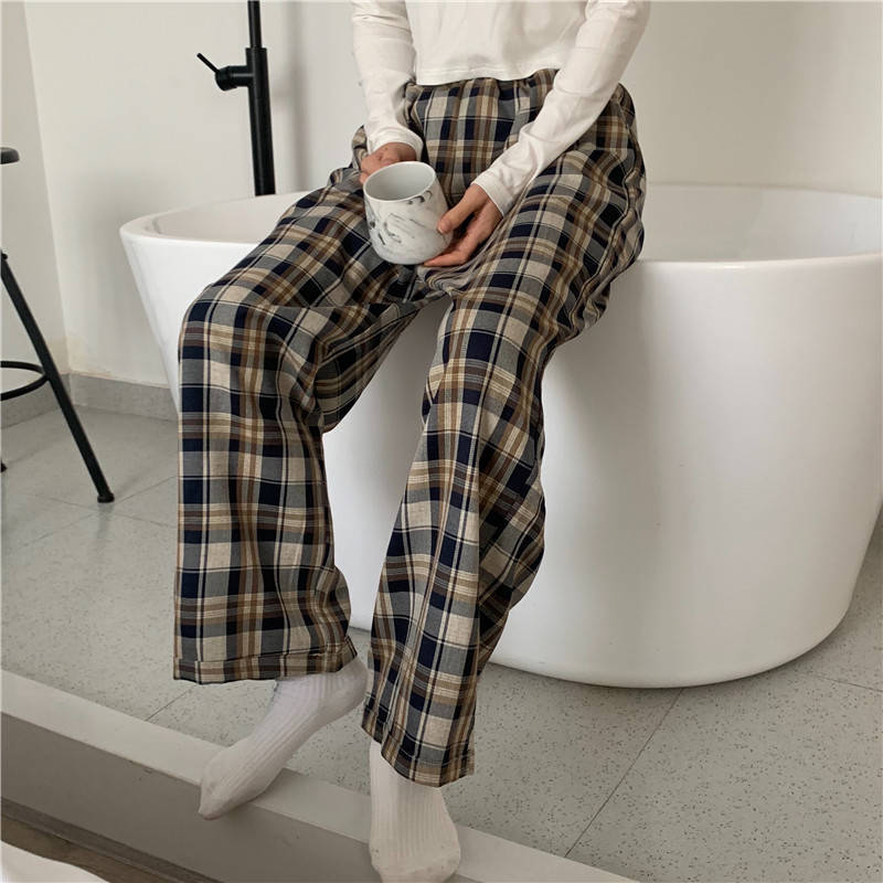Plaid Pants Women Autumn Wide Leg Pants for Women Korean Style High Waist Checkered Pants Oversize Trousers Women Harajuku 201103