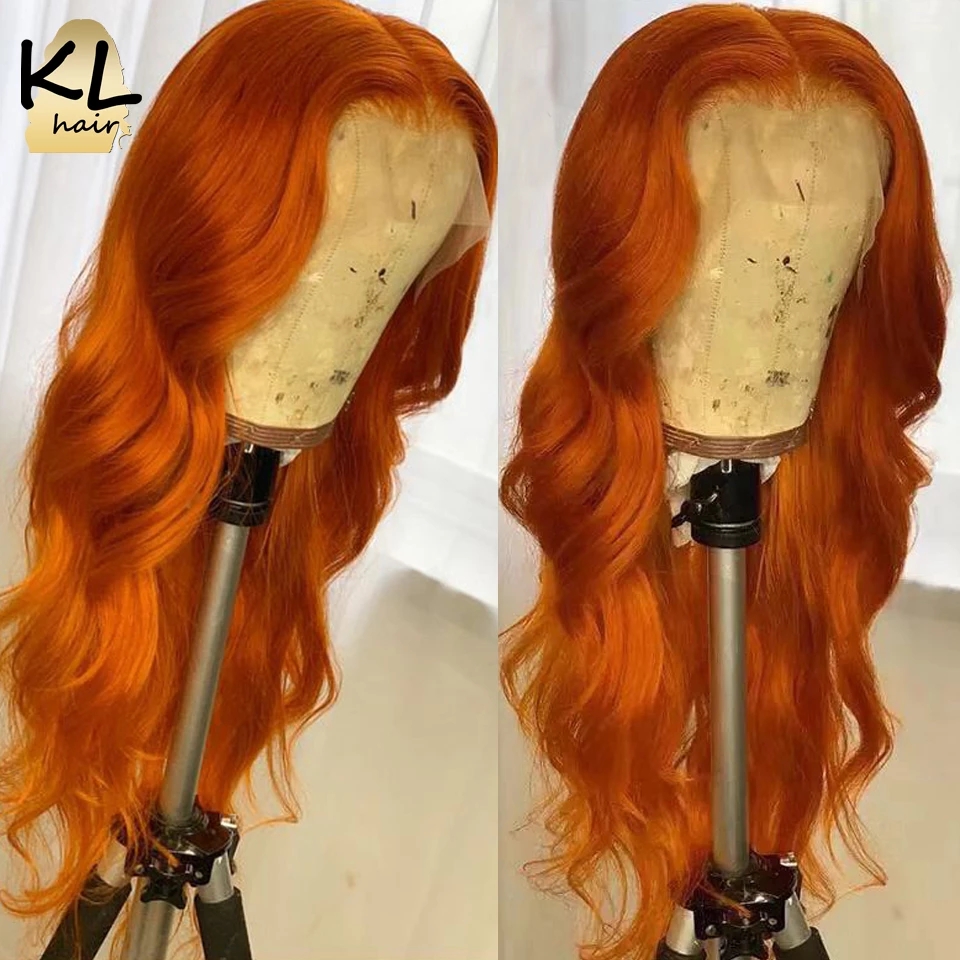180% Ginger Orange Brazilian Full Lace Front Wig Wavy Auburn Copper Red Synthetic Wigs Pre Plucked Hairline for Women