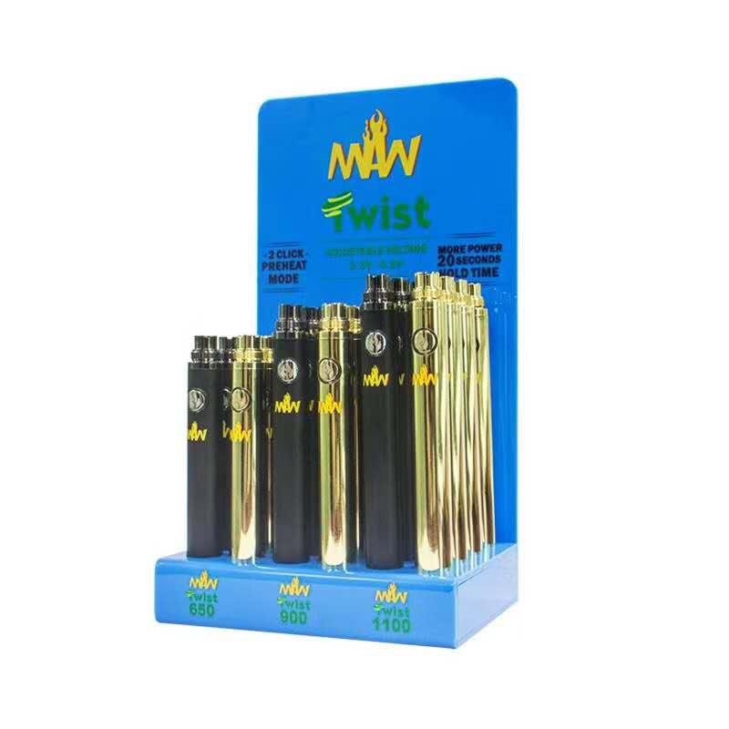 MAW Twist Battery Kit 3.3-4.8v Preheat Preheating Variable Voltage with display box 24pcs 650 900 1100mah fit Cartridges Pods
MAW Twist Battery Kit 3.3-4.8v Preheat Preheating Variable Voltage with display box 24pcs 650 900 1100mah fit Cartridges Pods