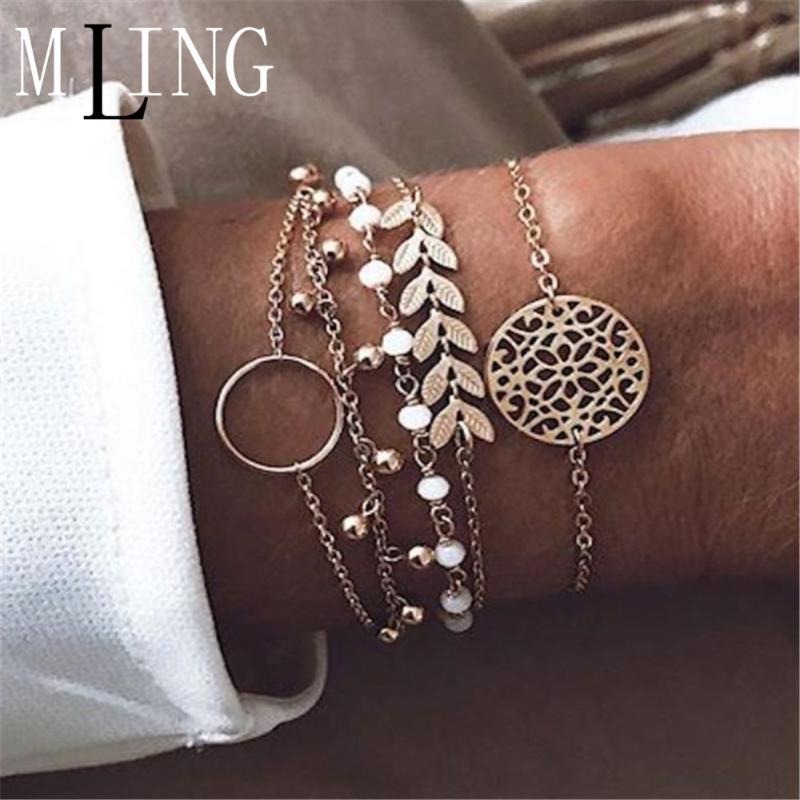 Charm Bracelets MLING 5Pcs/Set Vintage Gold Alloy Multi-layer Bracelet Set Bohemian Beads Leaves Circle Flower For Women
Charm Bracelets MLING 5Pcs/Set Vintage Gold Alloy Multi-layer Bracelet Set Bohemian Beads Leaves Circle Flower For Women