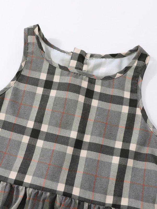 Girls Plaid Print Sleeveless Dress SHE