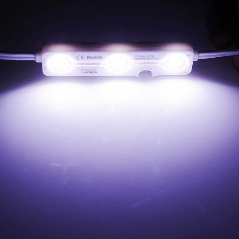 IP68-rated 5630 LED module with 1.5W power, 3 LEDs, and waterproof design for 12V sign backlighting in red, white, or blue, delivering 60lm per advertising light