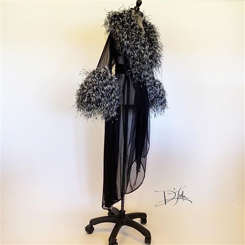 Luxury Night Gown Fur Ruffles Tulle Pregnant Dress Bride Sleepwear Fashion Long Sleeves Robes Custom Made Women Sexy Sleepwear Dresses
