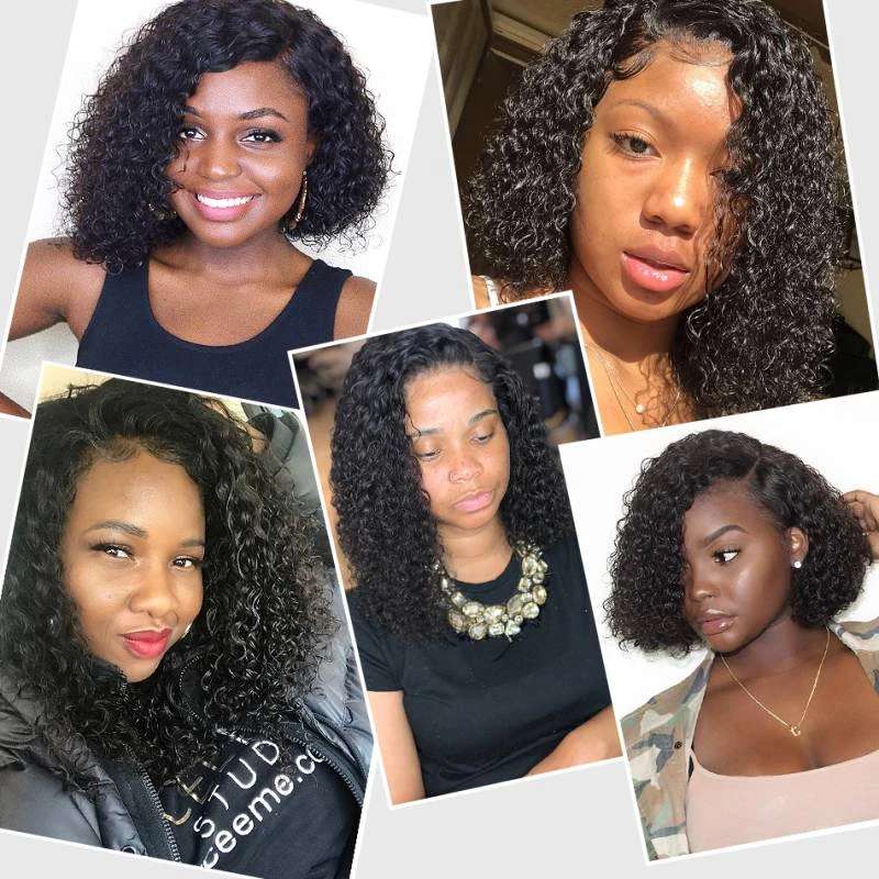 Brazilian water Wave Lace Frontal Wig Remy Pre-Plucked Curly front Closure Wigs Human Hair Wet And Wavy Short Bob 130% diva1