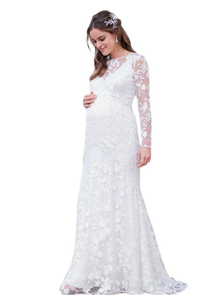 Maternity Dresses Maternity Dresses for Baby Showers Long Sleeve lace Pregnant Women Maxi Gown Dress Princess Pregnancy Dress for Photo Shoot H250211