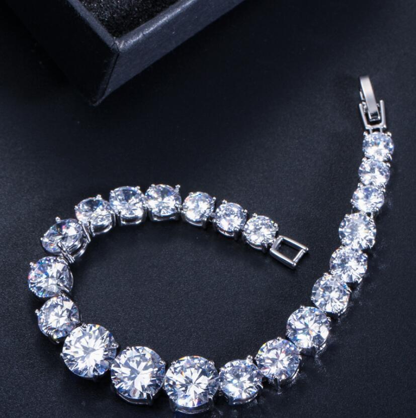 Tennis Bracelet: Gold Fill Platinum Plated Round Cut White Topaz CZ Dia Stackable Women Wedding Bracelet
