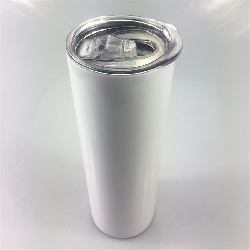 US Local Warehouse Sublimation Straight Skinny Tumbler 20oz blank white Stainless steel vacuum insulated cup with slid lid plastic straw individual bo