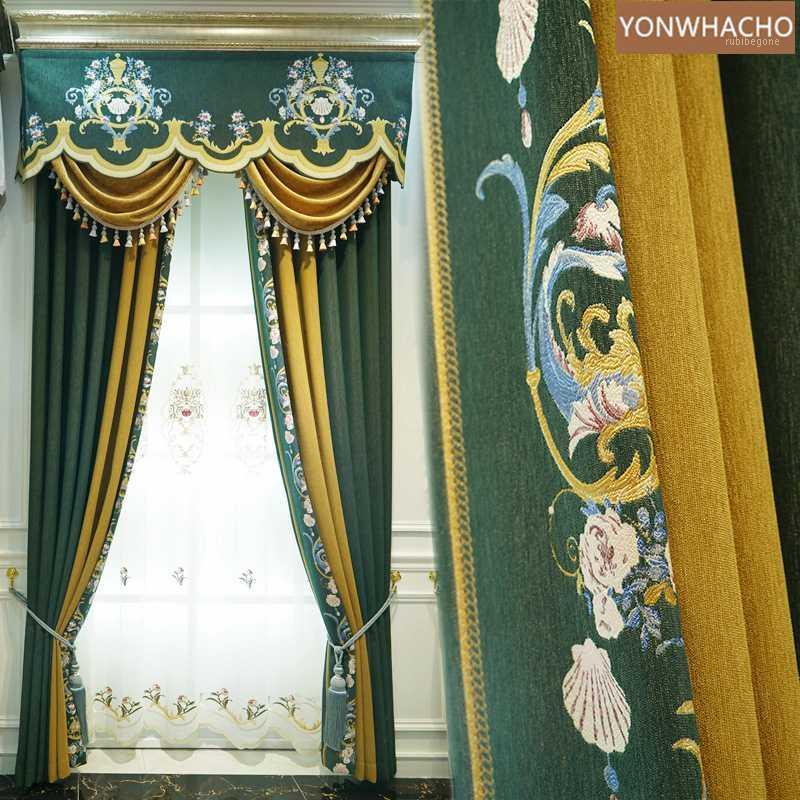 Custom curtains American high-grade chenille seamless stitching green cloth blackout curtain valance tulle panel C1211
Custom curtains American high-grade chenille seamless stitching green cloth blackout curtain valance tulle panel C1211