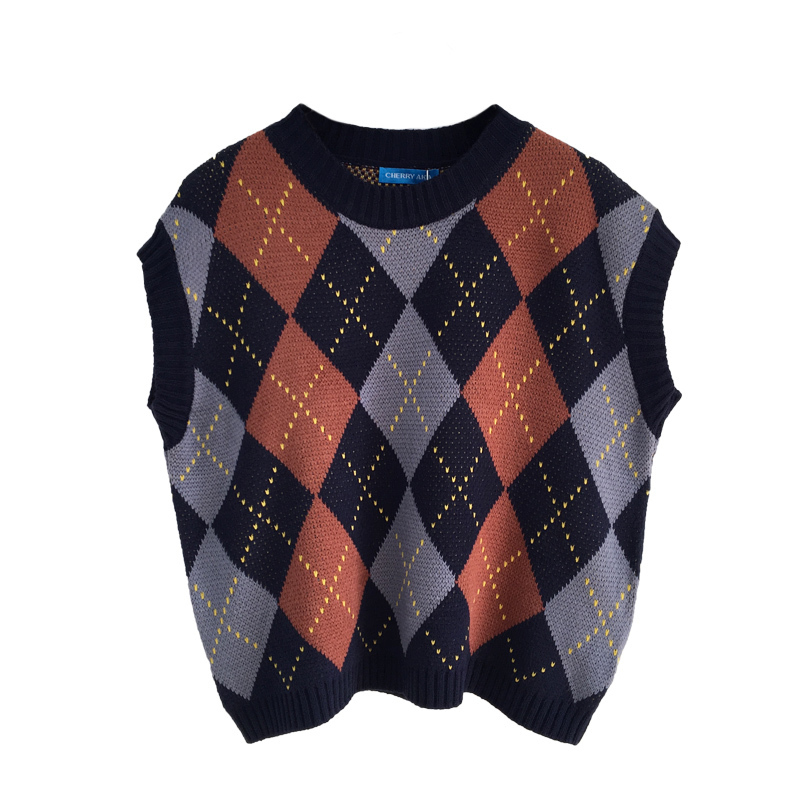 autumn and winter korean style knitted vintage plaid sleeveless vest sweaters womens pullovers womens (C9052) 201030wtt