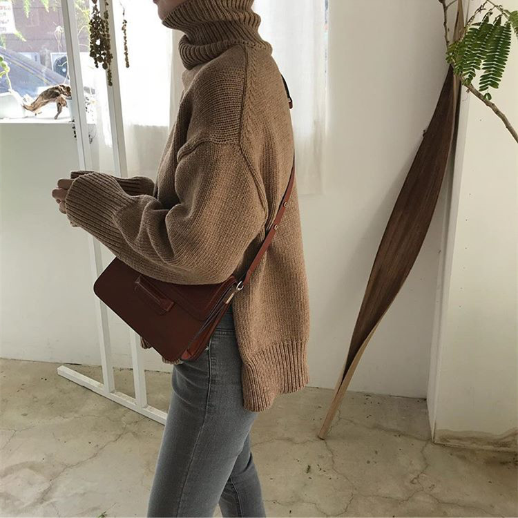 Colorfaith Women's Sweaters Autumn Winter Pullover Knitted Turtleneck Split Minimalist Solid KoreanStyle Loose Tops SW7400 201030wtt