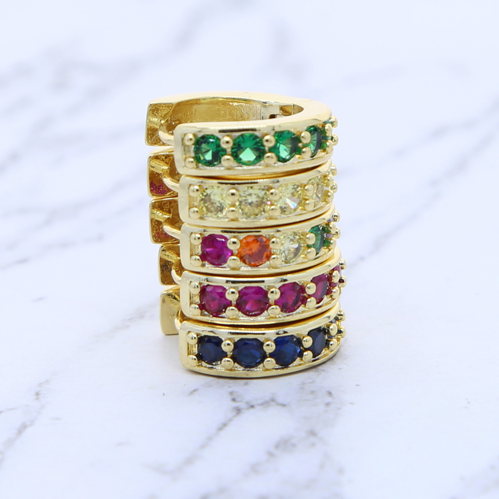 Gold Color Rainbow Multi Color Cubic Zirconia CZ Mini Small Hoops Fashion Women Chunky Mini Hoop Earring Drop Ship