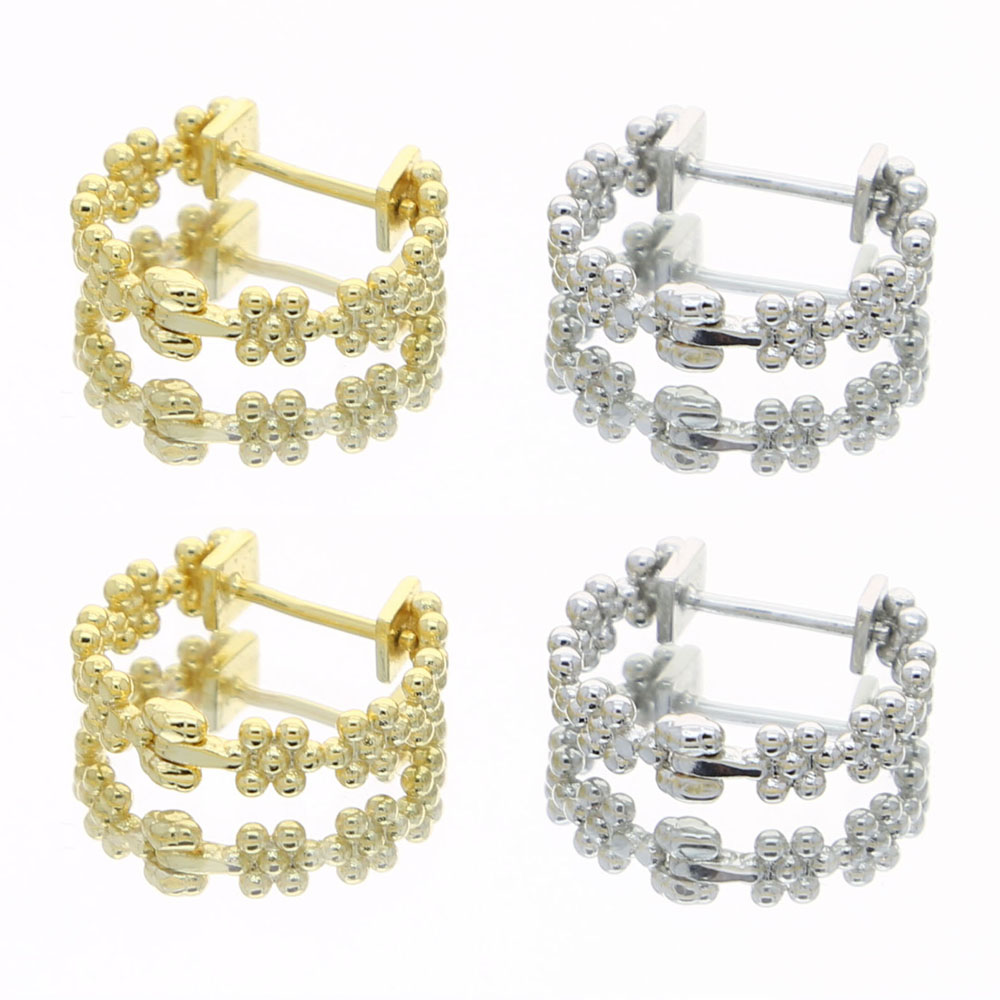 Korean Vintage Fashion No Stone Design Metal Gold Daizy Polished Earrings For Women Girl Daily Medium Hoop Personality Accessories Gifts