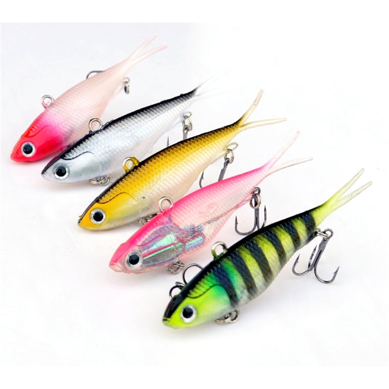 5Pcs Fishing Lures 95mm 20g Soft Vibe Lures Soft Plastics Jig Head Bait 201112