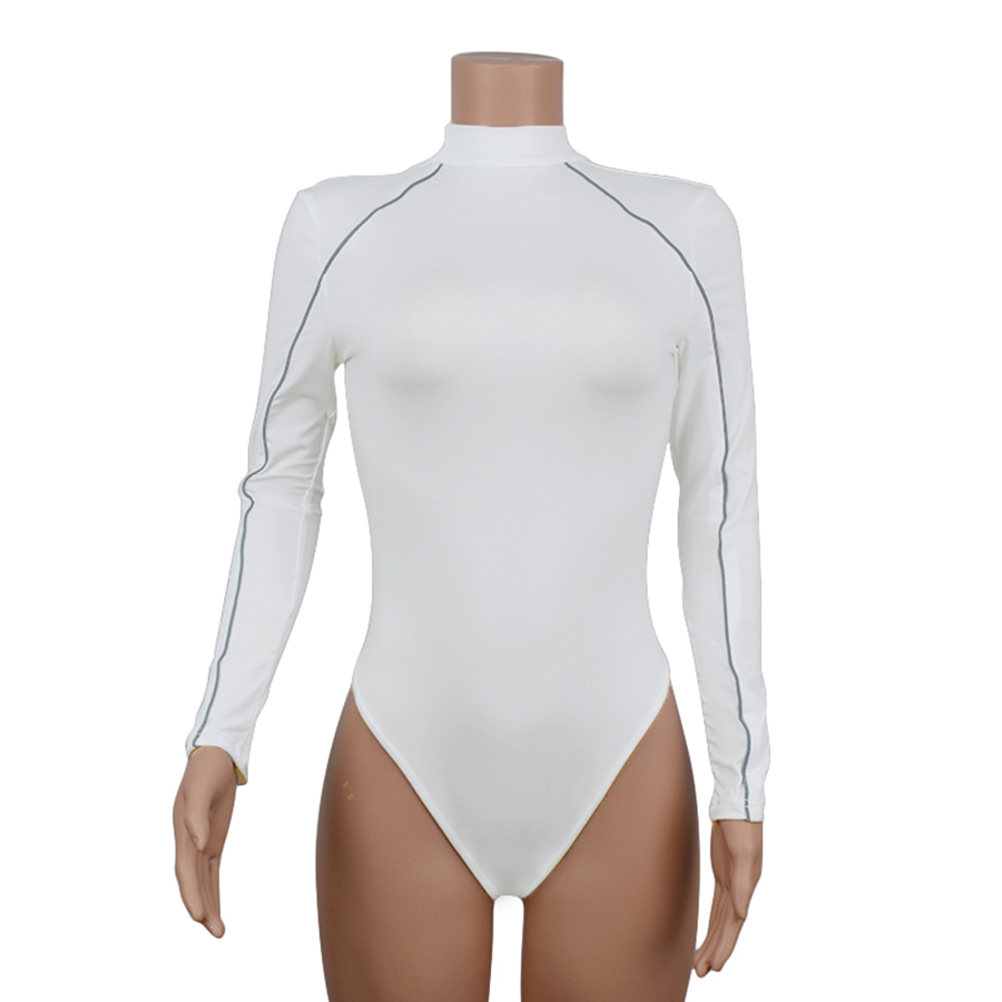 Reflective Long Sleeve Bodysuit Women Autumn Turtleneck Sexy Jumpsuits Women Cotton Skinny Rompers Jumpsuits 2019 Streetwear T200116