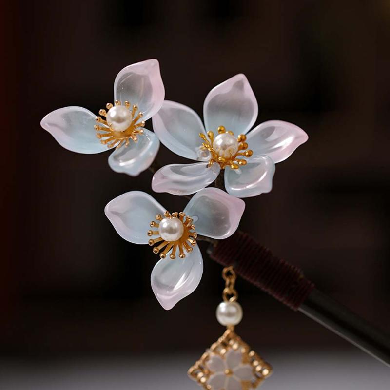 Vintage Feminine Headdress Wooden Hair Sticks Retro Handmade Flowers Hairpins Clip Jewelry Women1