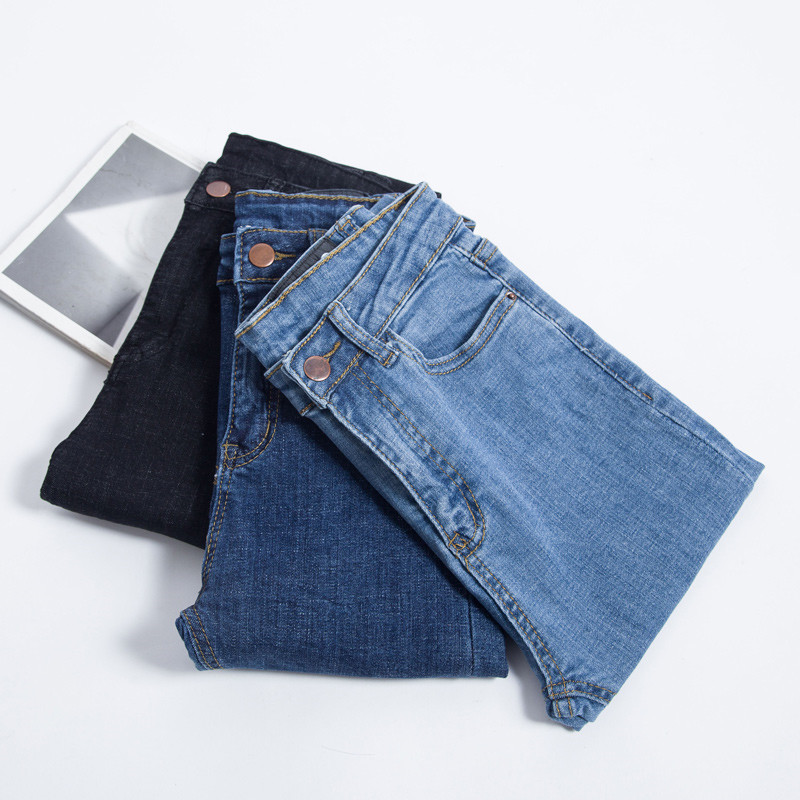 JUJULAND New Slim Stretch High Waist Skinny Jeans Female Scratch Worn Feet Vintage Black Blue Pencil Pants Women Jeans 8138 201030