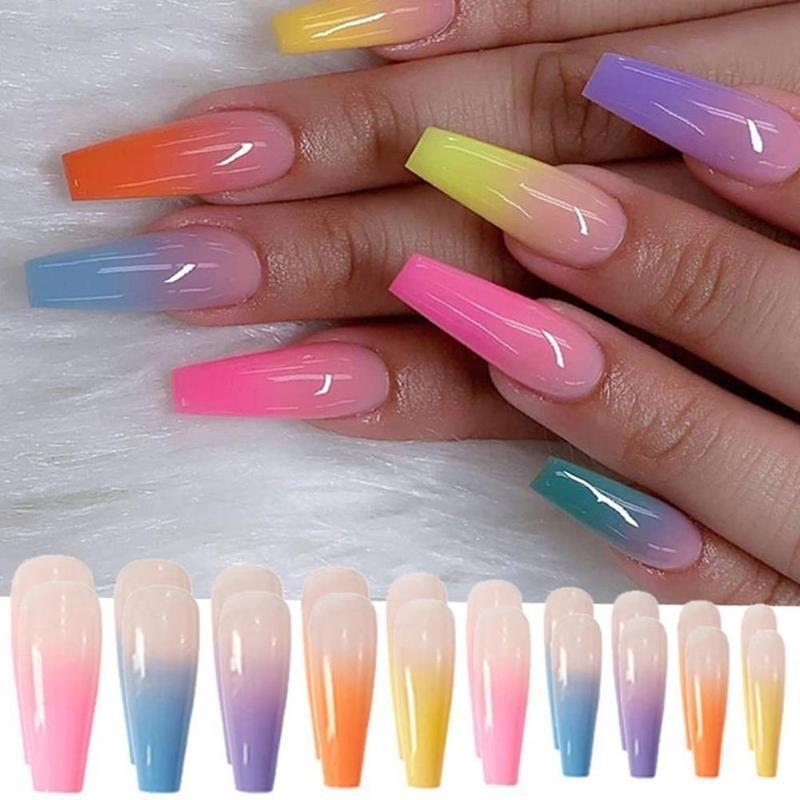 20pcs/set Candy Color Finished Nail Art Tips Colorful reauty Artificial False Nails With Glue Rainbow Gradient Nail Tips r, Beige
20pcs/set Candy Color Finished Nail Art Tips Colorful reauty Artificial False Nails With Glue Rainbow Gradient Nail Tips r, Beige