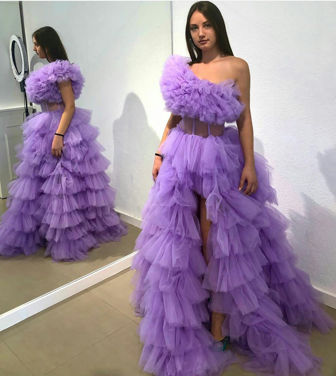Sexy Purple A Line Prom Dresses One Shoulder Tiered Ruffles Evening Gowns African Floor Length Party Dress robes de soirée