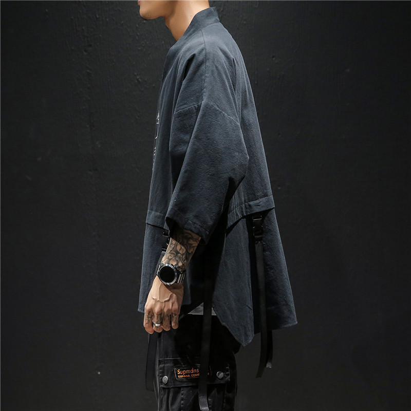 Black Jacket For Men - 5Xl Loose Streetwear Hip Hop Jacket, Vintage Kimono Outerwear B4