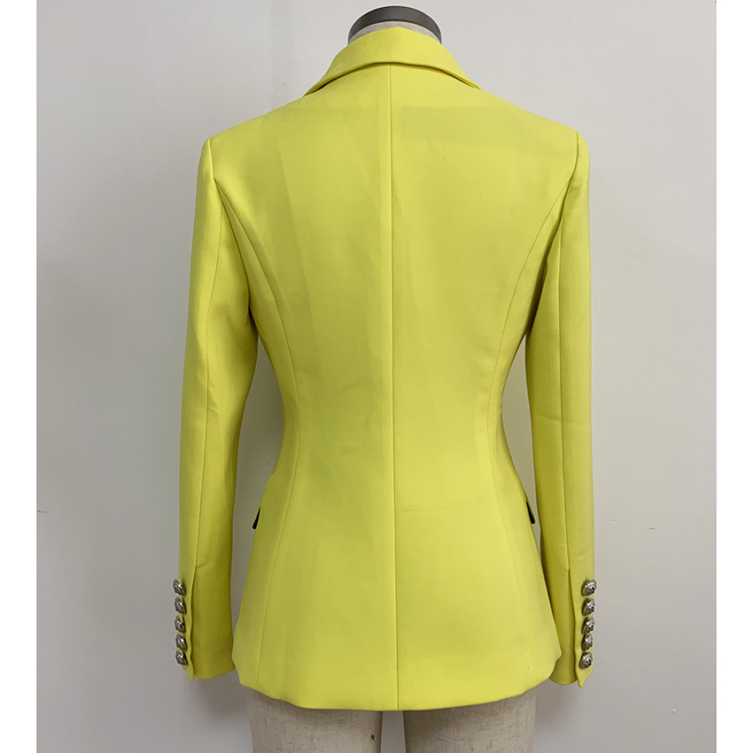 HIGH QUALITY Newest Fashion Blazer Women's Lion Buttons Double Breasted Fluorescence Yellow Blazer Jacket 201012